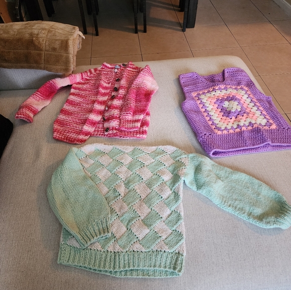 Colorful Handmade With Love By Grandma Knit Sweaters Collection Lot Of 7